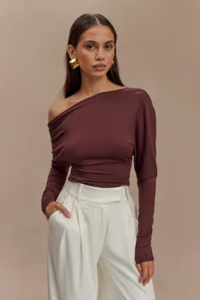 Yasmin Asymmetrical Long Sleeve Top - Mahogany FlexibleMobility Ventilated Panel Design