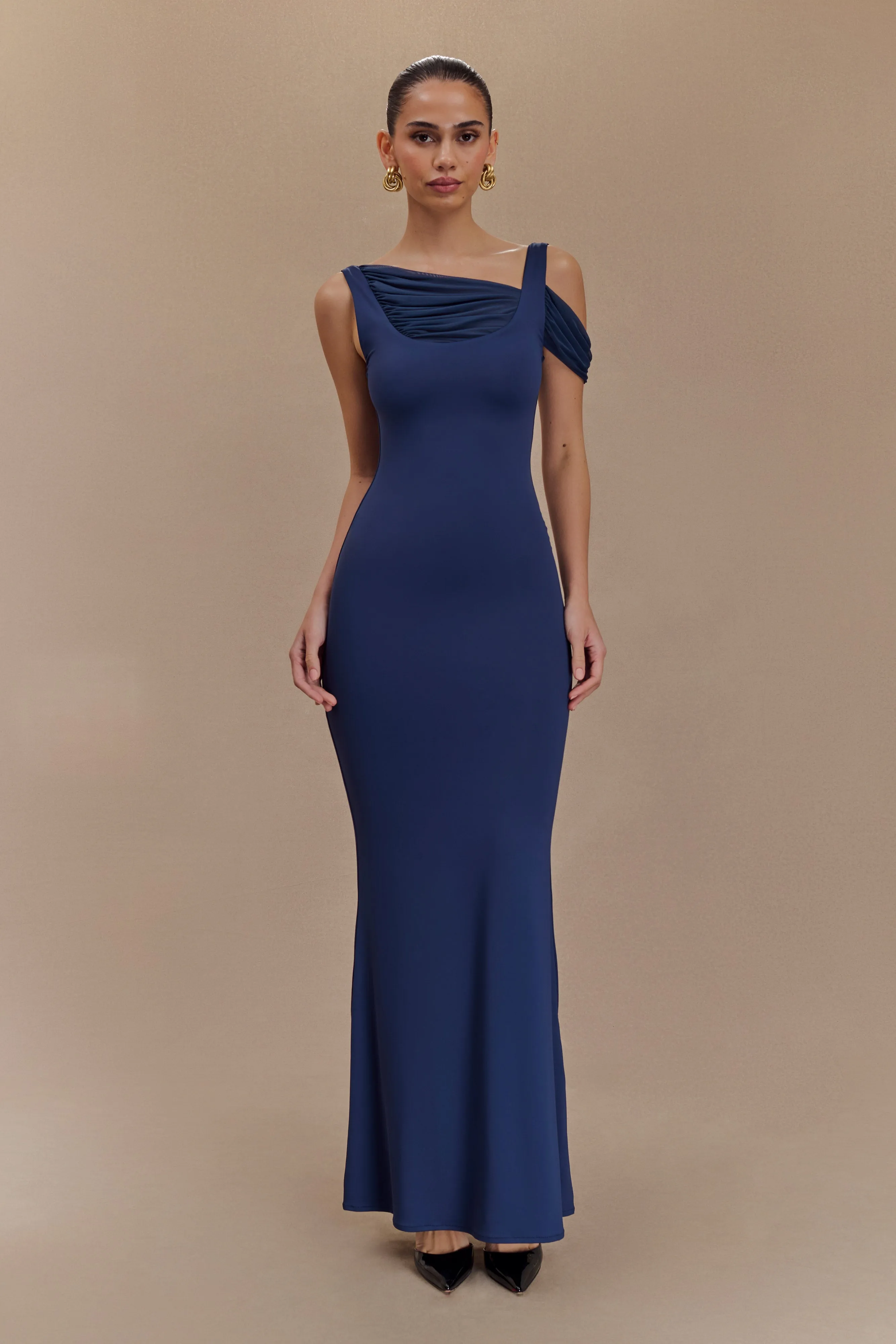 Janette Recycled Nylon And Mesh Sleeveless Maxi Dress - Navy Stylish day dress