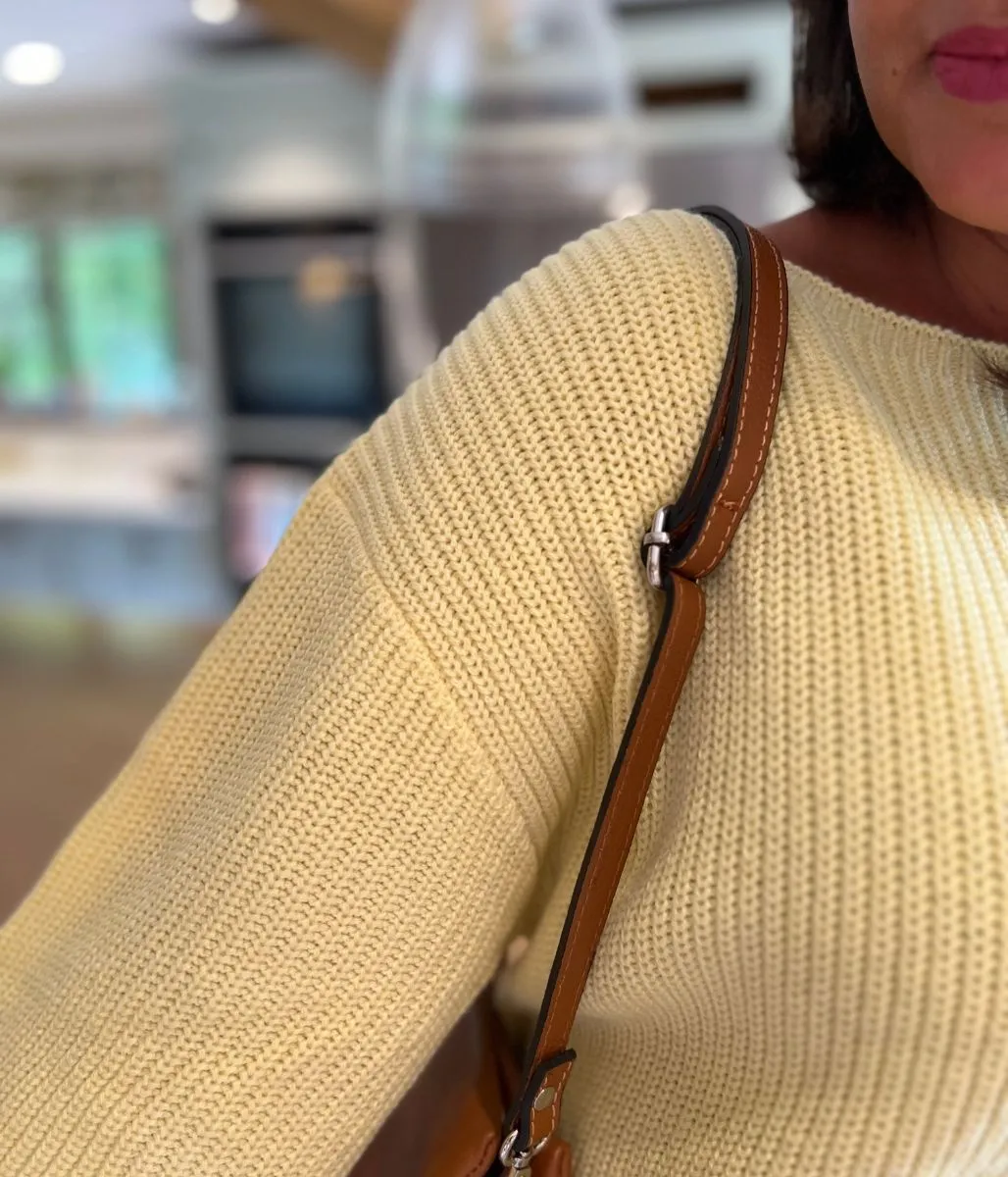 Sleek Waistband Yellow Boat Neck Knitted Jumper