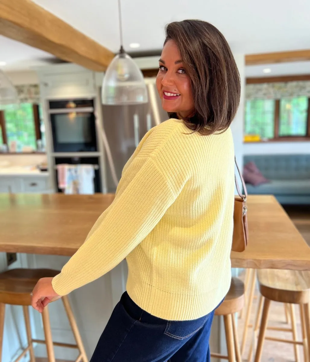 Yellow Boat Neck Knitted Jumper Cozy Knit Look