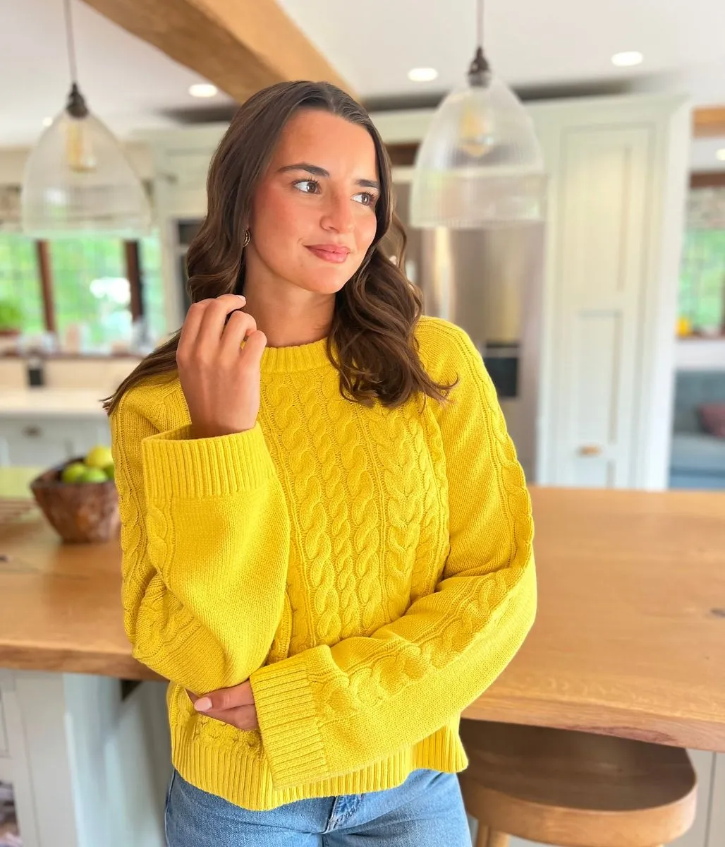 Yellow Textured Cable Knit Jumper Stretchable Fabric