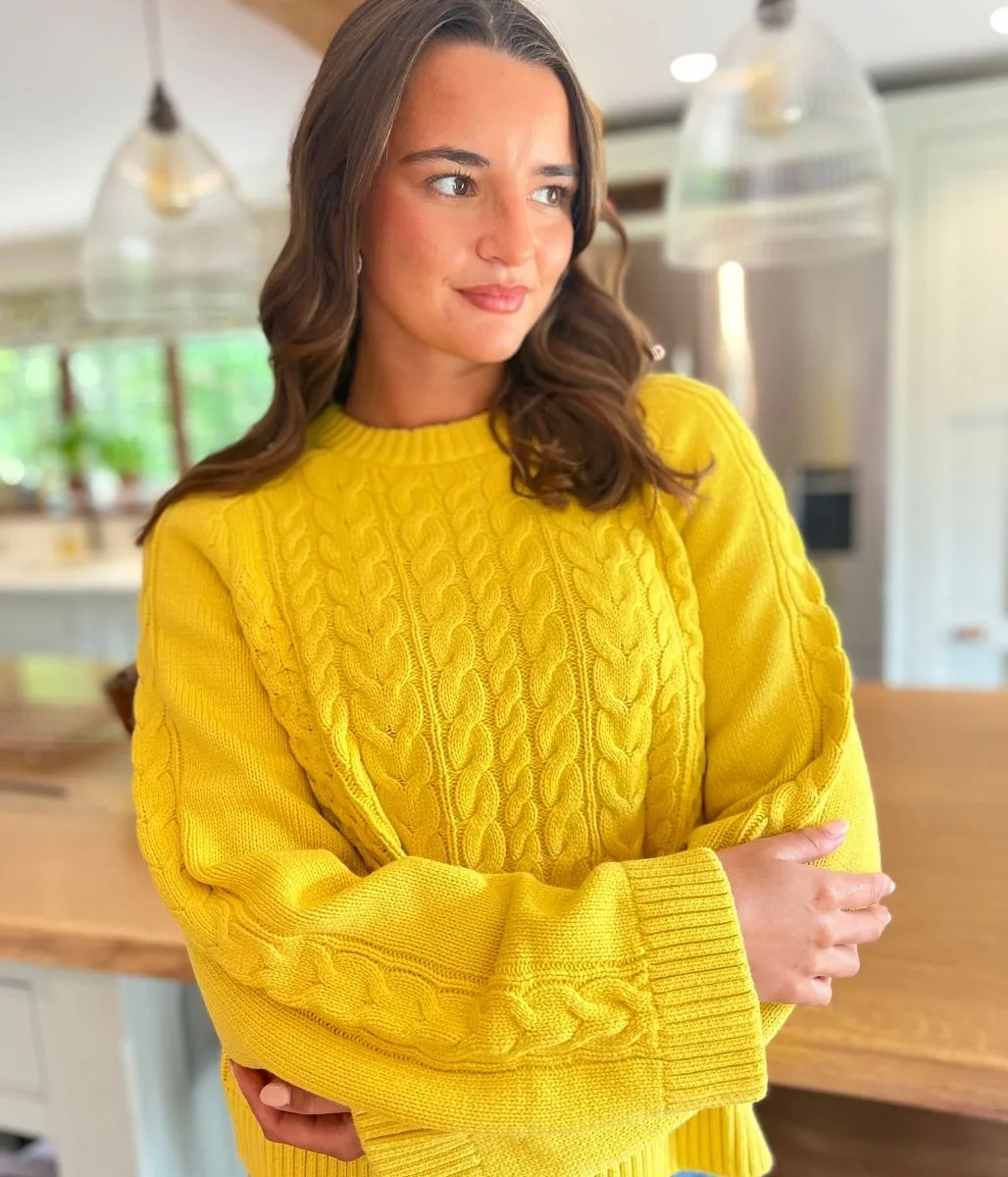 Yellow Textured Cable Knit Jumper Cozy pieces
