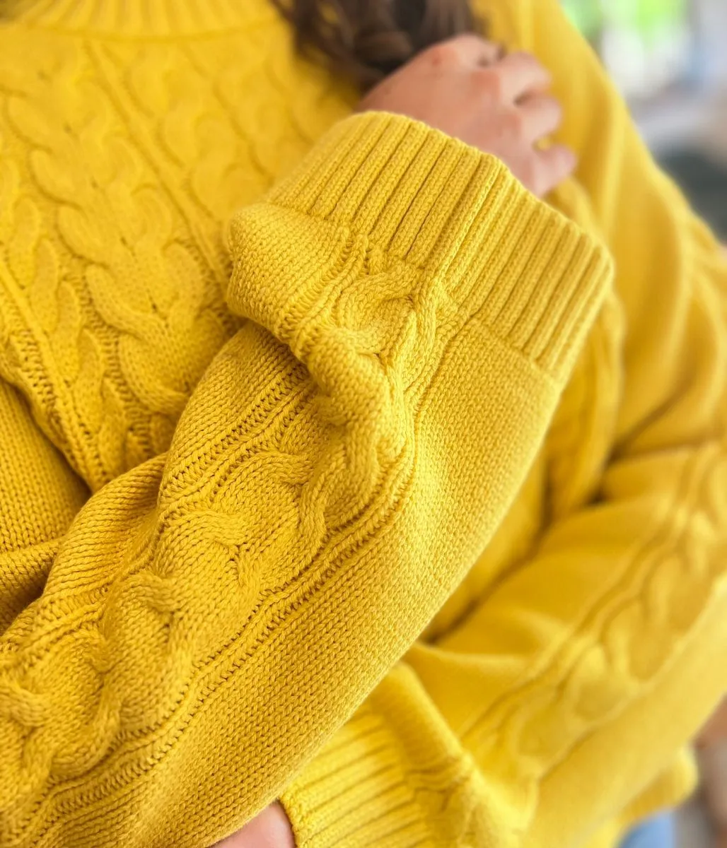 Winter Comfort Easy Movement Yellow Textured Cable Knit Jumper