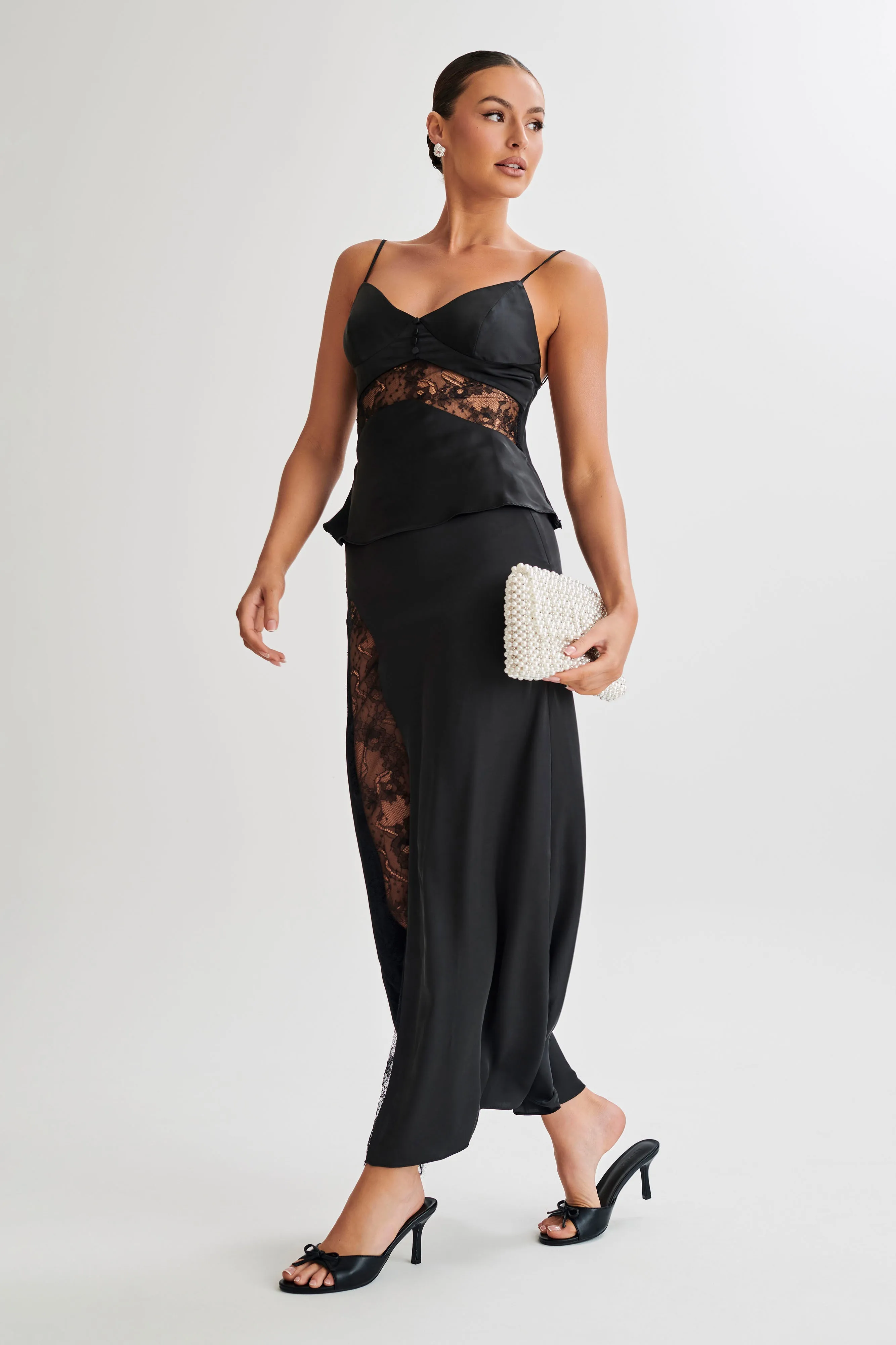 Luella Satin Lace Cami Top - Black Casual Button-Down