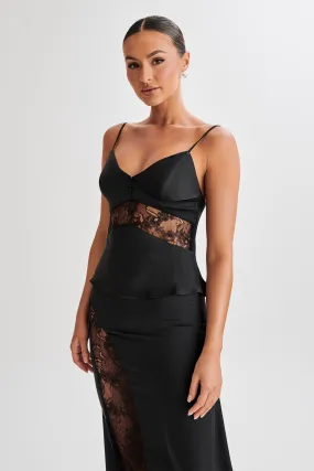 HighStrength Threadwork Tagless Comfort Collar Luella Satin Lace Cami Top - Black