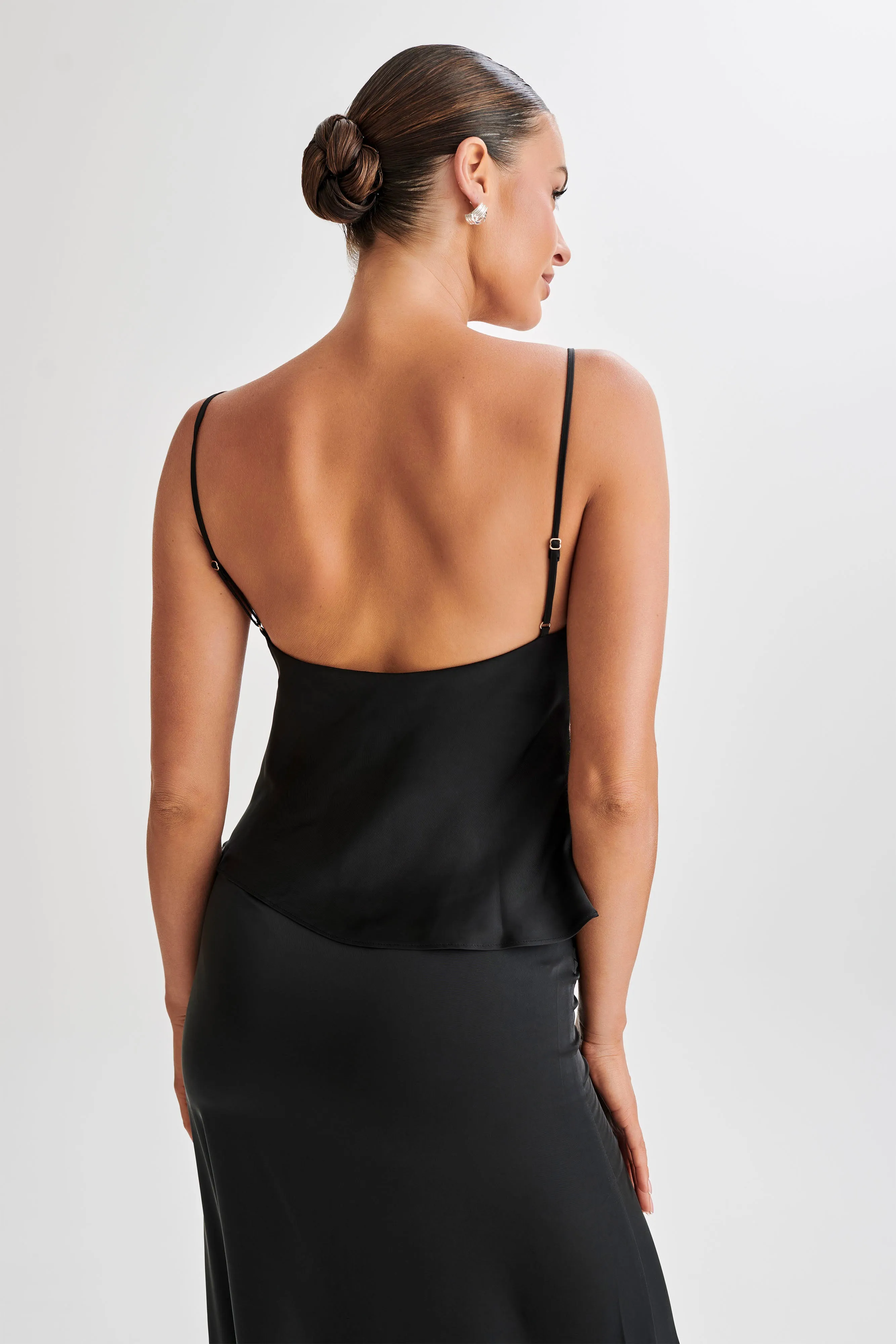 Luella Satin Lace Cami Top - Black Layered Ply Construction