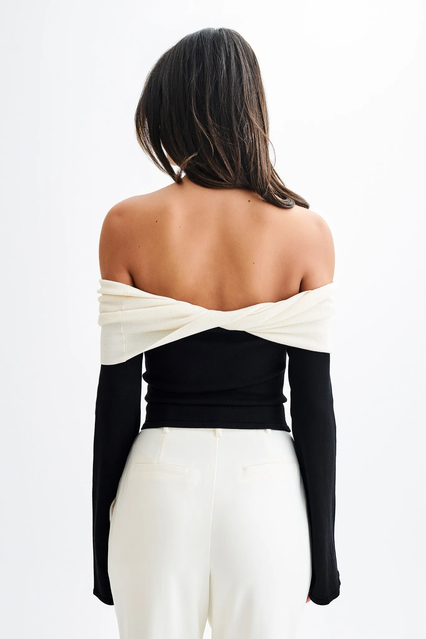 Tunic top Yoko Contrast Overlay Knit Top - Black/White