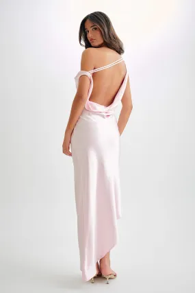 Yvette Slip Maxi Dress With Asymmetrical Hem - Pale Pink Euro Ease Fashionable Layer