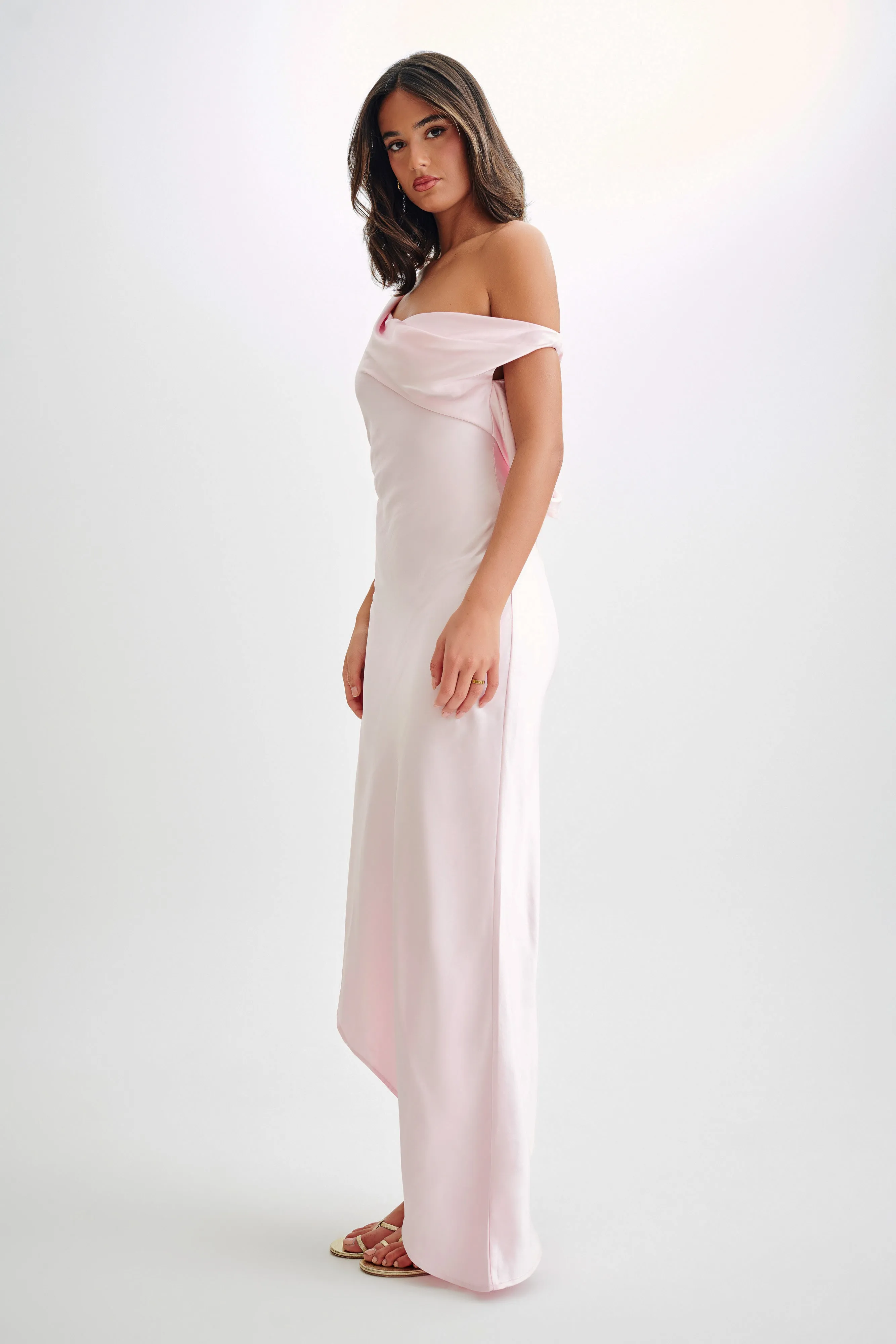 Fitted Mood Street Style Yvette Slip Maxi Dress With Asymmetrical Hem - Pale Pink