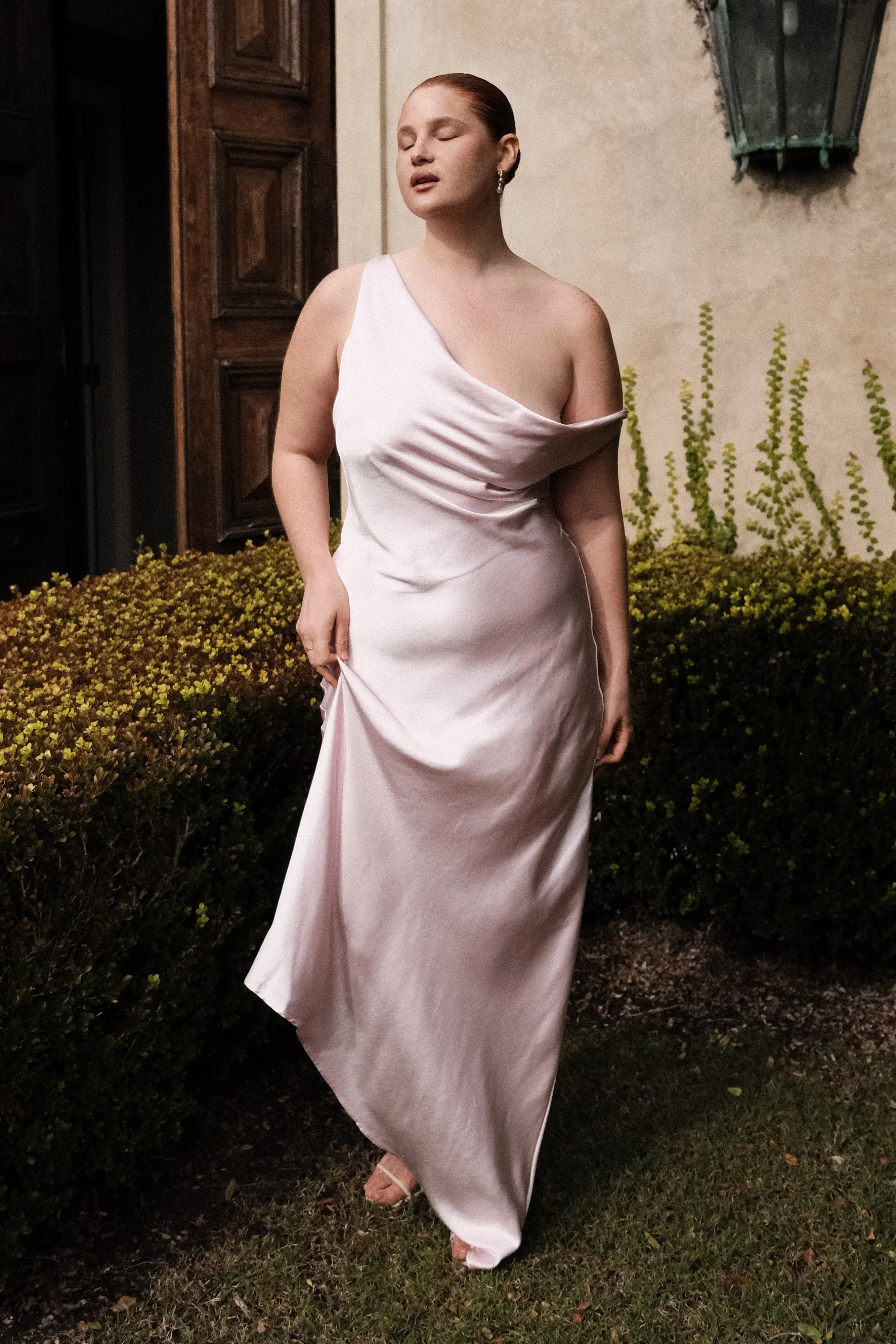 Breezy Fit Urban Chic Yvette Slip Maxi Dress With Asymmetrical Hem - Pale Pink